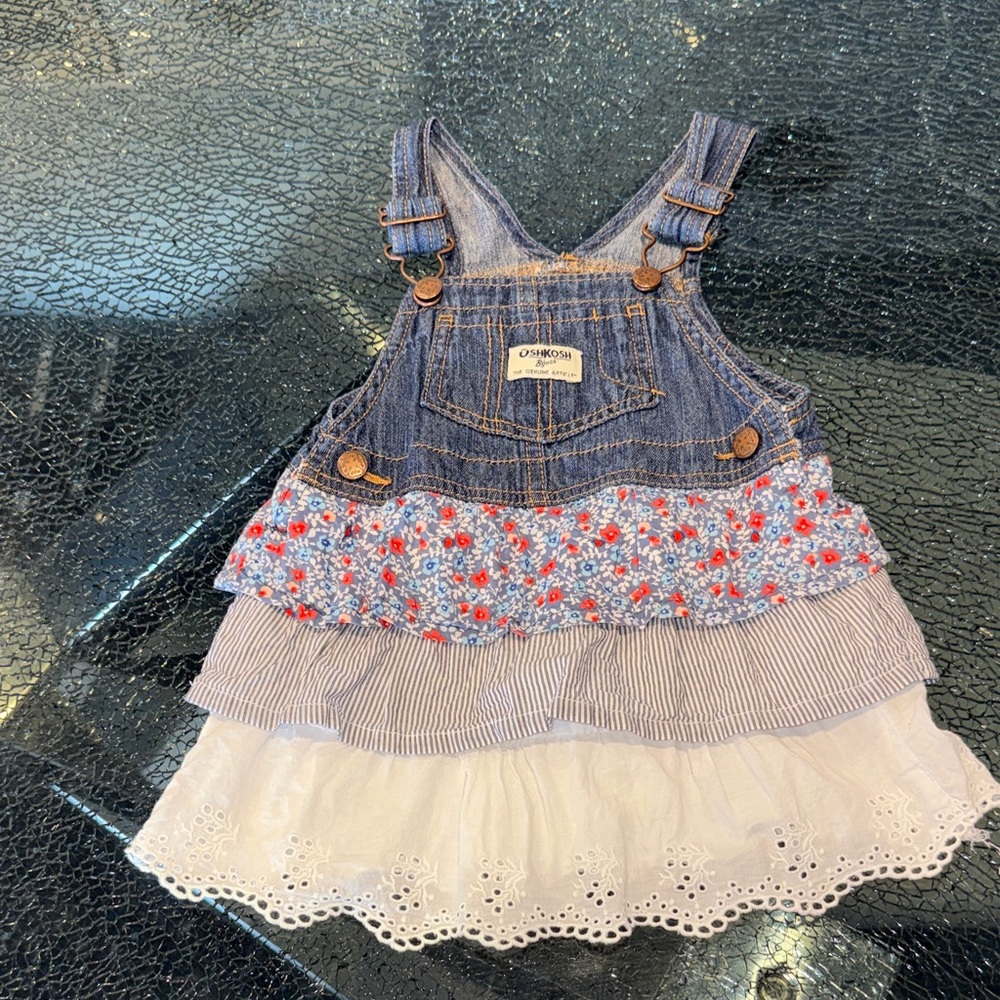 24 months OshKosh Denim Floral Tiered Sundress - Blue, White, Red